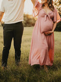 Muttermode Sommerkleid Schwangerschaftsmode Schleife Kleid Für Babybauchshooting Lang Flatterkleid