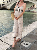 Muttermode Umstandskleider Täglichkleider Urlaub Gestreift Knit Durchbrochene Wellensaum Bodycon Schwangerschaft Maxikleider
