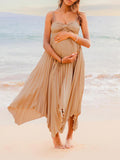 Muttermode Umstandsrock Festliche Umstandsmode Aprikose Plisseekleid Sommer Babyparty Kleid