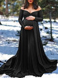 Muttermode Umstandskleid Fotoshootingkleid Babybauch Off Shoulder Schwangerschaft Schleppe Maxikleider