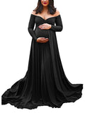 Muttermode Umstandskleid Fotoshootingkleid Babybauch Off Shoulder Schwangerschaft Schleppe Maxikleider