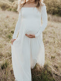 Muttermode Umstandskleid Off Shoulder Fotoshooting Langarm Maxikleider Für Schwangere